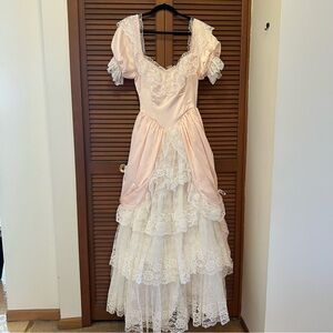 Vintage southern belle Dress pink and white lace costume